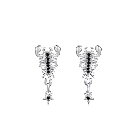 925 Argento Sterling Scorpione Orecchini a Bottone Punk Gothic Nero Zirconia Stella Ciondolo Orecchini per Donna Gioielli
