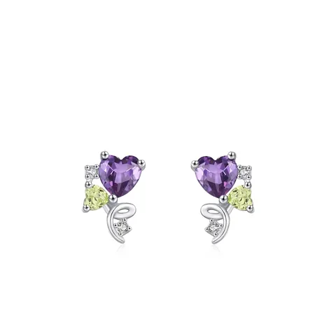 925 Sterling Silver Heart Stud Earrings For Women Light Luxury Purple Green Heart Zirconia Pave Fashion Jewelry Earrings