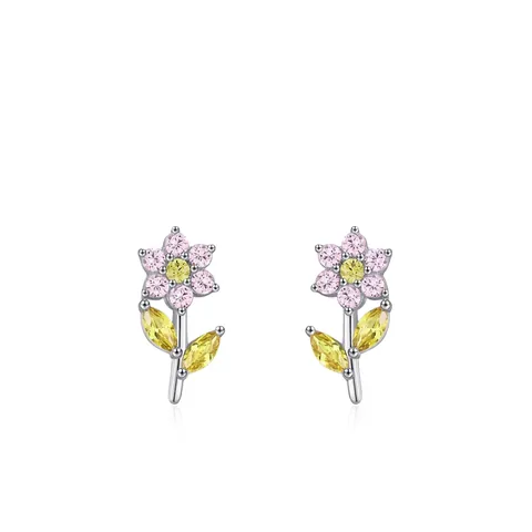 S925 Sterling Silver Flower Rainbow Zirconia Stud Earrings For Women Petite Sweet Floral Design Fashion Jewelry Gift