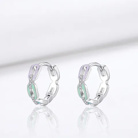 S925 Sterlingsilber Kettenglied Hoop Ohrringe Für Damen Bunte Emaille Strass Mikro Eingelegt Huggie Ohrringe Schmuck Geschenk