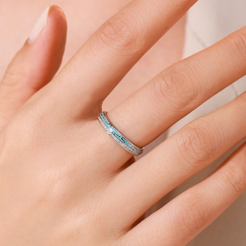 925 Sterling Silver Geometric Ring For Women Blue Enamel Inlaid Zirconia Niche Design Minimalist Luxury Jewelry Ring
