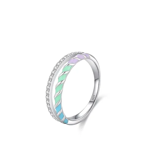 925 Sterlingsilber Doppelreihig Stapelbarer Ring Mit Bunter Emaille Mikro-Pave Strass Geometrische Ringe Für Damen Schmuck
