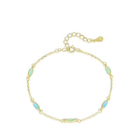 S925 Plata de Ley Colorido Esmalte Pulsera para Mujer Geométrico Ovalado Goteo de Aceite Dorado Galvanizado Cadena Ajustable Joyería