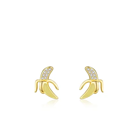 925 Sterlingsilber Banane Ohrstecker Für Damen Süß Fruit Form Gelb Emaille Strass Eingelegt Hypoallergen Schmuck