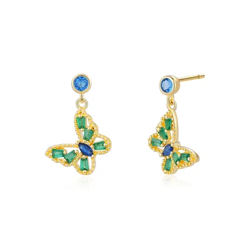 Hohl Schmetterling Zirkonia Ohrstecker 925 Sterlingsilber 14K Vergoldet Französischer Leichter Luxus Stil Damen Schmuck