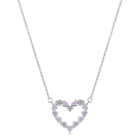 Collana con Ciondolo a Cuore in Argento Sterling 925 per Donna Dolce Viola Strass Smalto Catena Clavicola Gioielli Regalo