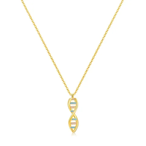 Collar con Colgante de Doble Hélice de ADN de Plata de Ley 925 para Mujer Bañado en Oro Esmalte Circonia Joyería de Molécula