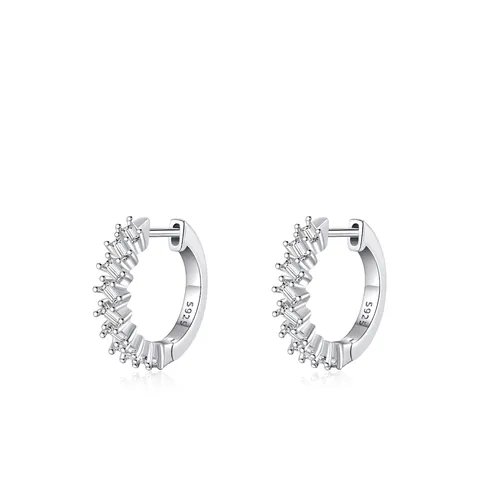 925 Sterling Silver Γεωμετρικά Σκουλαρίκια Κρίκοι Zirconia Baguette Minimalist Ένθετο Μικρά Huggie Σκουλαρίκια Κοσμήματα