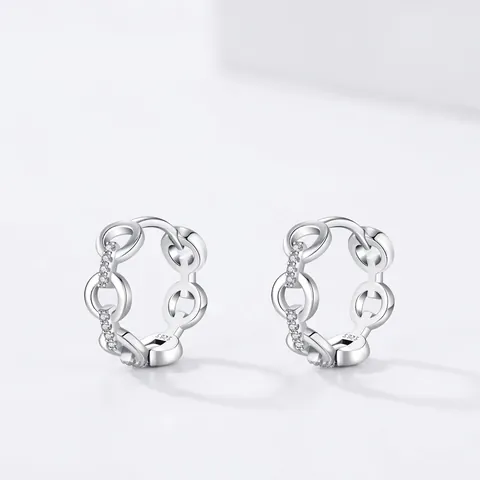 Pendientes de Aro de Eslabones de Cadena de Plata de Ley 925 Circonia Micro Incrustada Pendientes Geométricos Joyas de Moda Mujer