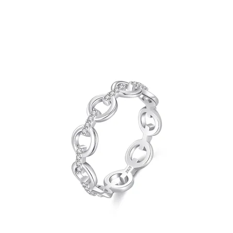 Anello in Argento Sterling 925 a Catena per Donna Anello con Zirconia Intarsiata Geometrica Minimalista Regalo Gioielli