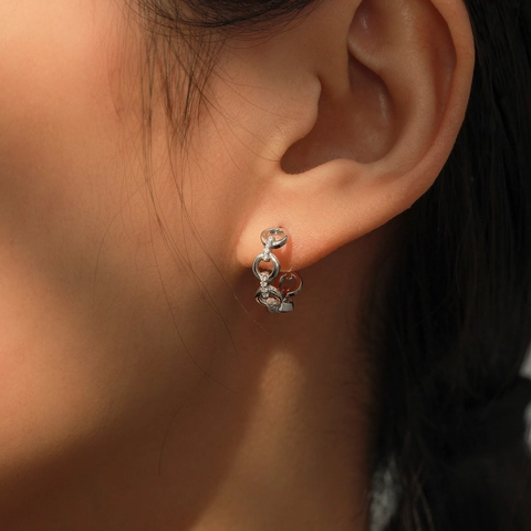 Pendientes de Aro de Eslabones de Cadena de Plata de Ley 925 Circonia Micro Incrustada Pendientes Geométricos Joyas de Moda Mujer