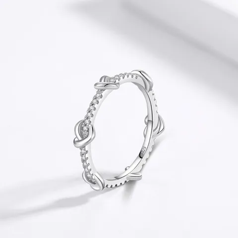 Anello Nodo a Cuore in Argento Sterling S925 per Donna Pavé di Strass Minimalista Anello da Dito Impilabile Gioielli Moda