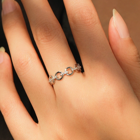 Anello in Argento Sterling 925 a Catena per Donna Anello con Zirconia Intarsiata Geometrica Minimalista Regalo Gioielli