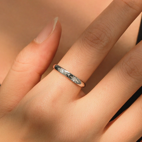 Anello Stella in Argento Sterling 925 Con Zirconia per Donna Delicato Anello a Stella a Otto Punte Minimalista Gioielli di Moda