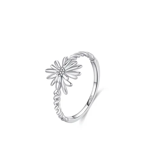 925 Sterling Silver Sunflower Ring Vintage Rhinestone Daisy Finger Ring For Women Elegant Twist Design Flower Jewelry Gift