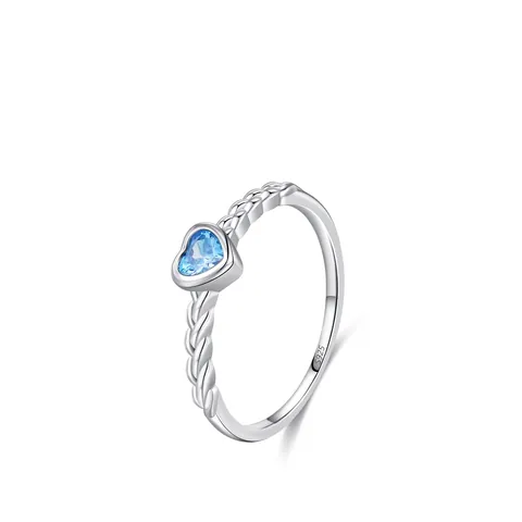 S925 Sterling Silver Heart Shaped Blue Zirconia Ring For Women Romantic Twisted Braid Shank Ring Valentine Jewelry Gift