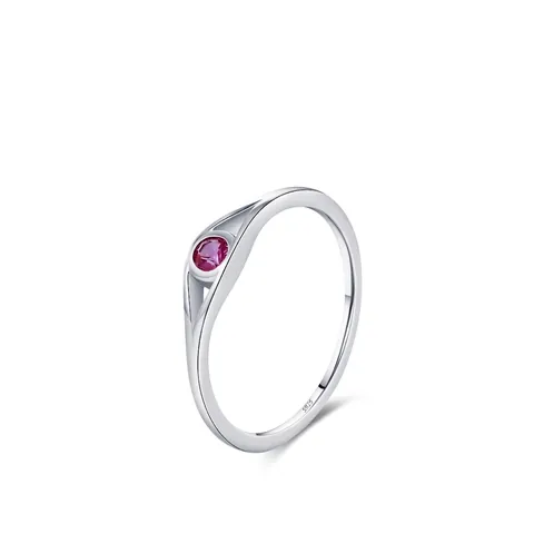 Anello in Argento Sterling 925 con Zirconia Rosso Rosa per Donna Minimalista Vintage Tondo Gemma Anello Sovrapponibile Gioielli
