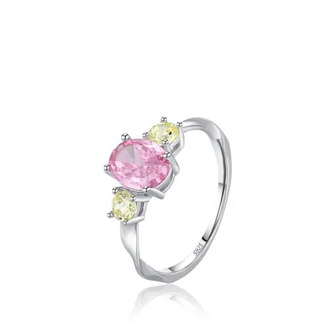 Anello in Argento Sterling 925 Con Zirconia Rosa a Tre Pietre per Donna Elegante Fascia a Torsione Gioiello Minimalista Regalo