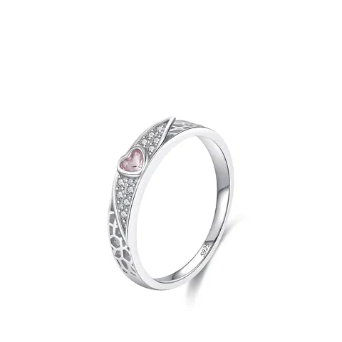 Vintage 925 Sterling Silver Pink Heart Zirconia Ring Delicate Hollow Pattern Exquisite Finger Ring For Women Wedding Party Jewelry
