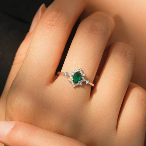 Vintage 925 Sterlingsilber Ovaler Grüner Zirkonia Ring Für Damen Luxus Halo Sternenhochzeit Brautschmuck Ring Geschenk