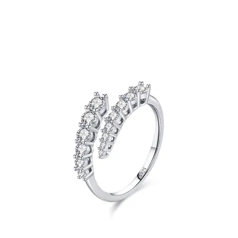 Anello Aperto in Argento Sterling 925 a Doppia Fila di Zirconia Moda Regolabile Spirale Avvolgente per Donna Regalo Gioielli