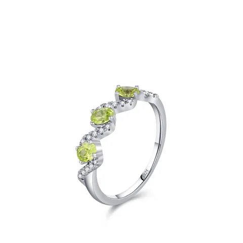S925 Sterling Silver Wave Ring For Women Green Oval Zirconia Inlaid Fresh Niche Design Individual Closed Finger Ring Jewelry