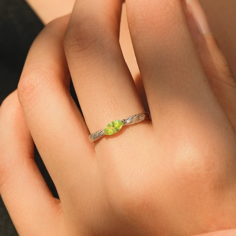 925 Sterlingsilber Marquise-Schliff Grüner Zirkonia Blatt Ring Für Damen Personalisierter Minimalistischer Natur-Stil Fingerring Schmuck Geschenk