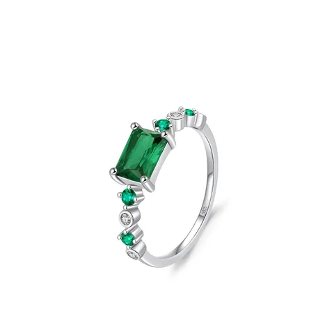 Vintage 925 Sterling Silver Emerald Cut Green Gemstone Ring For Women Luxury Square Zirconia Inlaid Geometric Jewelry Finger Ring