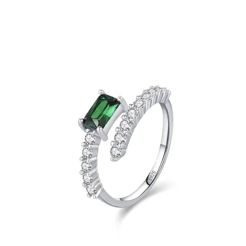 925 Sterlingsilber Verstellbarer Smaragdgrüner Zirkonia Quadratischer Ring Für Damen Vintage Geometrischer Eingelegter Finger Schmuck