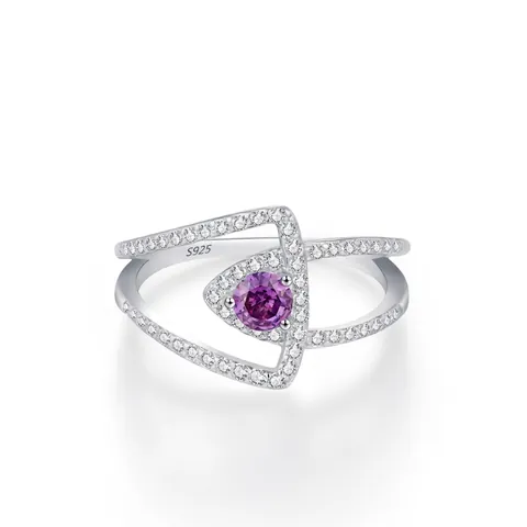 S925 Sterling Silver Purple Eye Ring For Women Geometric Zirconia Double Layer personality Inlaid Zirconia Fashion Ring
