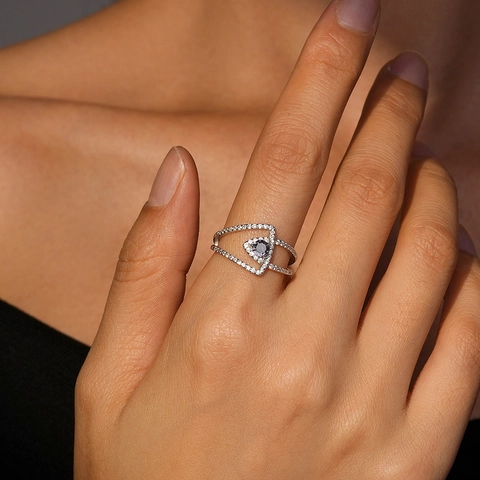 S925 Sterling Silver Purple Eye Ring For Women Geometric Zirconia Double Layer personality Inlaid Zirconia Fashion Ring