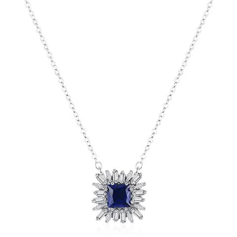 Collana con Ciondolo a Girasole in Zirconia Quadrata Blu in Argento Sterling 925 Gioielli con Catena a Clavicola di Lusso Leggero Vintage per Donna