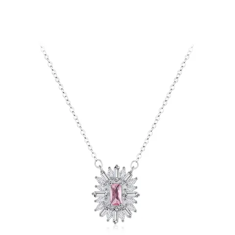 925 Sterling Silver Pink Zirconia Pendant Necklace For Women Luxury Full Drill Sunflower Design Elegant Choker Jewelry Gift