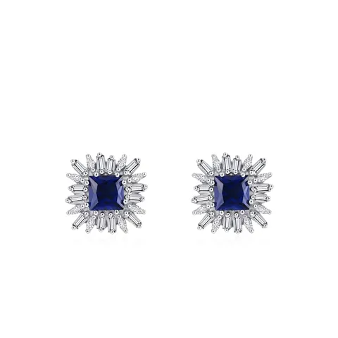 Orecchini a Bottone in Argento Sterling S925 Vintage Blu Quadrato Zirconia per Donna Lussuoso Sun Halo Scintillante Gioielli Orecchio Geometrici