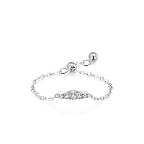 925 Sterling Silver Wave Curved Chain Ring For Women Minimalist Zirconia Adjustable Finger Ring Fashion Jewelry Gift