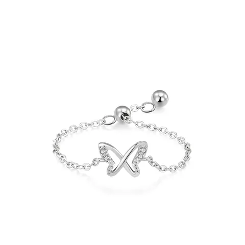 Anillo de Cadena Ajustable de Plata de Ley 925 Forma de Mariposa Calada Con Circonia Brillante Anillo Abierto Joyería Moda Mujer