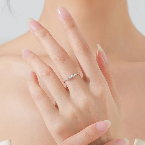925 Sterling Silver Wave Curved Chain Ring For Women Minimalist Zirconia Adjustable Finger Ring Fashion Jewelry Gift