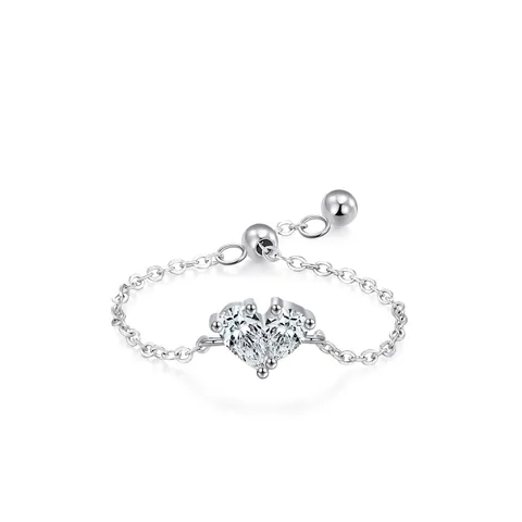 S925 Sterling Zilveren Hartvormige Zirconia Kettingring Voor Dames Niche-ontwerp Verstelbare Zachte Kettingring Sieraden