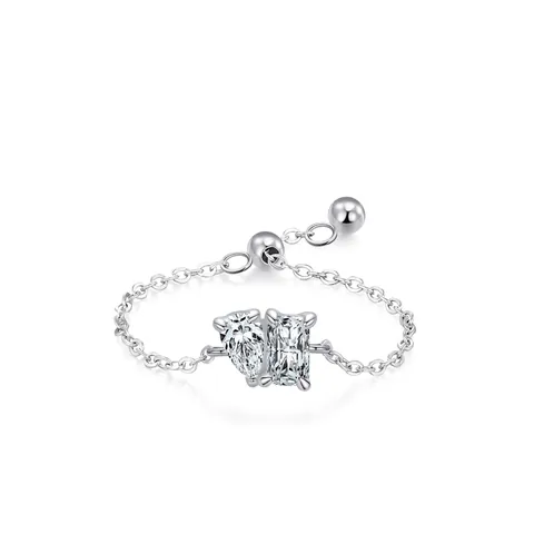 Exquisit 925 Sterlingsilber Geometrisch Würfelzucker Zirkonia Kettenring Für Damen Mode Verstellbar Offen Fingering Schmuck