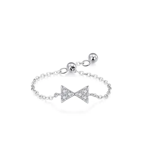 Elegant 925 Sterling Silver Bow Adjustable Chain Ring For Women Fashion Zirconia Inlaid Stackable Finger Ring Jewelry