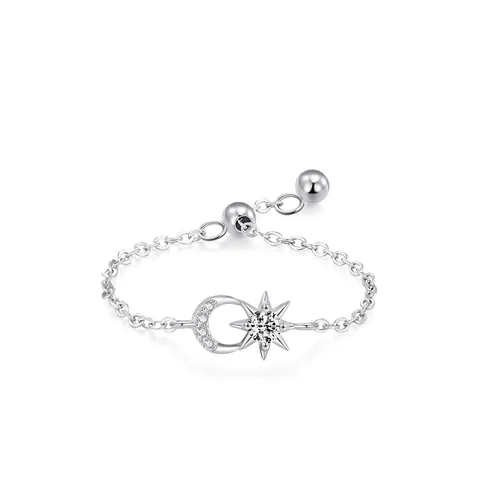 S925 Sterling Zilveren Maan Ster Ketting Open Ring Voor Dames Luxe Verstelbare Zirconia Ingelegde Vingerring Mode Sieraden