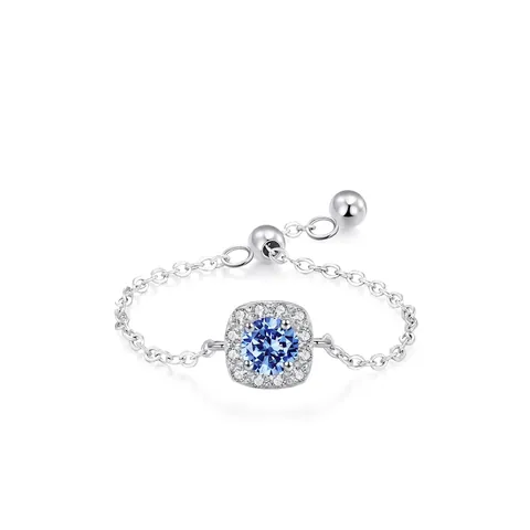 925 Sterling Zilver Blauwe Zirconia Ketting Ring Voor Vrouwen Verstelbaar Minimalistisch Halo Geometrische Steen Sieraden Modering