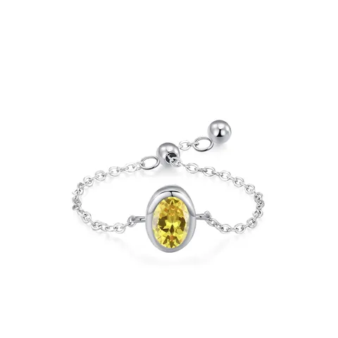 S925 Sterlingsilber Verstellbarer Kettenring Für Damen Eleganter Ovaler Gelber Zirkonia Eingelegter Minimalistischer Schmuck Ring