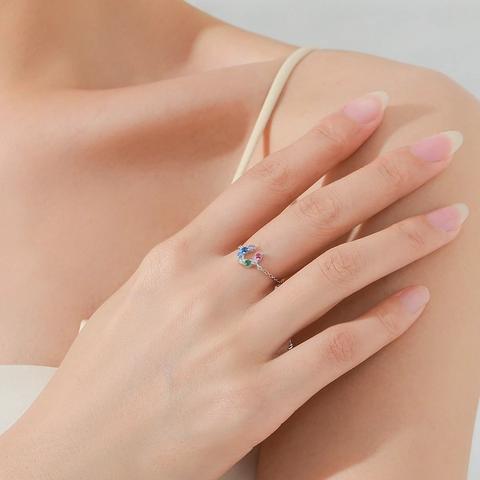 S925 Sterlingsilber Farbige Zirkonia Hufeisen Ring Für Damen Verstellbare Kette Ring Mode Zart U-Förmig Finger Schmuck Geschenk