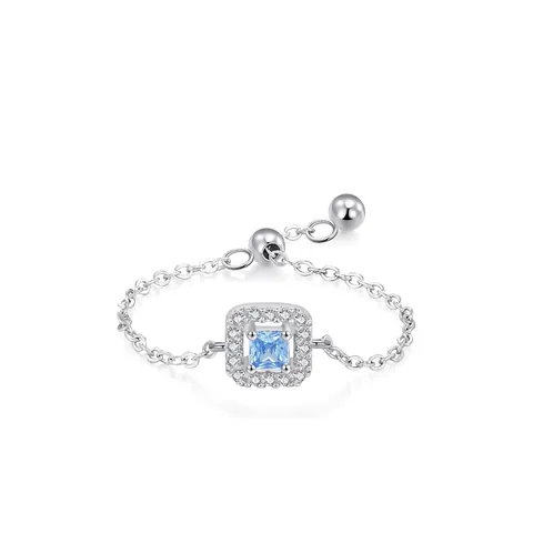 925 Sterling Ασημένιο Τετράγωνο Μπλε Ζιρκόνια Ρυθμιζόμενο Δαχτυλίδι Αλυσίδας για Γυναίκες Μινιμαλιστικό Στοίβαγμα Κοσμήματα