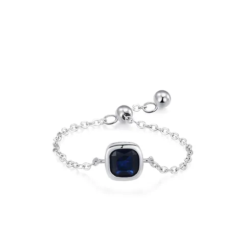 925 Sterling Silver Adjustable Soft Chain Ring With Blue Square Zirconia Geometric Minimalist Jewelry For Women Gift