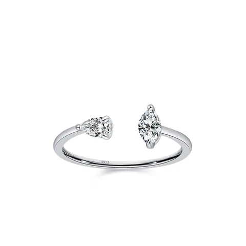 Anillo Abierto Ajustable de Plata de Ley 925 para Mujer Minimalista Corte Pera Marquise Incrustación Circonia Joyería de Moda