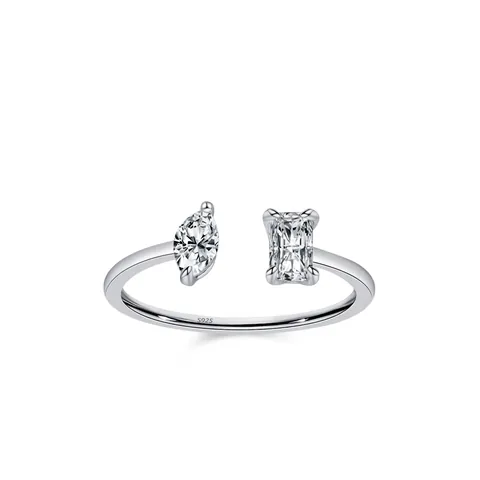 Anillo Abierto Geométrico de Plata de Ley 925 con Circonia Ajustable Joyería de Dedo Estilo Ins para Mujer
