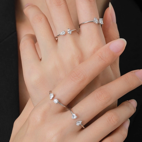 S925 Sterling Silver Open Ring For Women Minimalist Zirconia Geometric Finger Ring Adjustable Wedding Party Jewelry Gift