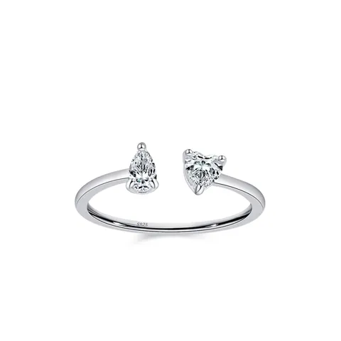 925 Sterlingsilber Herz Birnenschliff Zirkonia Offener Ring Verstellbar Minimalistisch Süß Schmuck Geschenk Für Damen Silber Ring